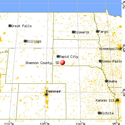 Shannon County, SD map from a distance