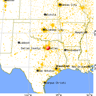 Dallas County, TX map from a distance