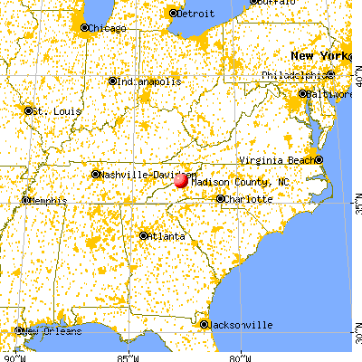 Madison County, NC map from a distance