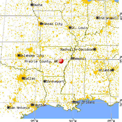 Prairie County, AR map from a distance