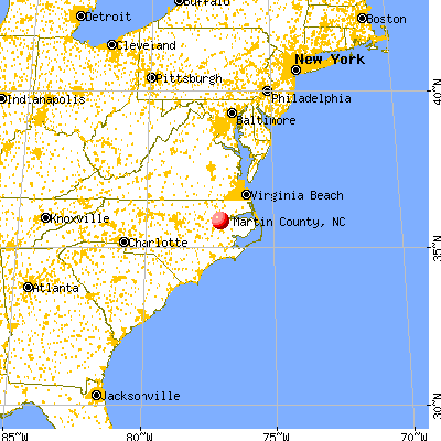 Martin County, NC map from a distance