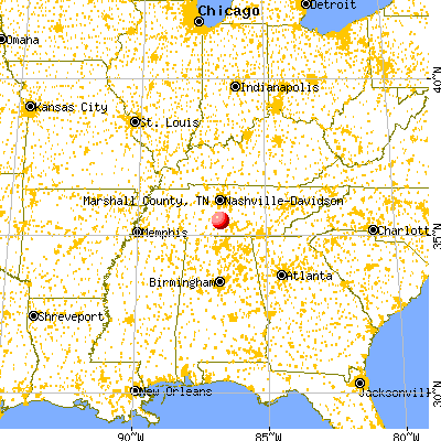 Marshall County, TN map from a distance