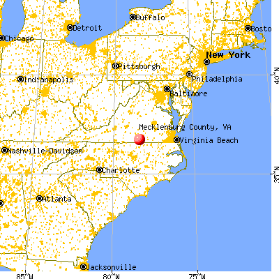 Mecklenburg County, VA map from a distance