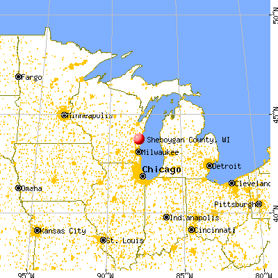 Sheboygan County, WI map from a distance
