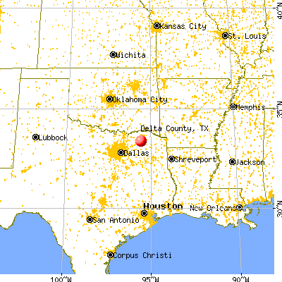 Delta County, TX map from a distance