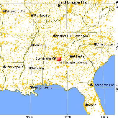 Talladega County, AL map from a distance