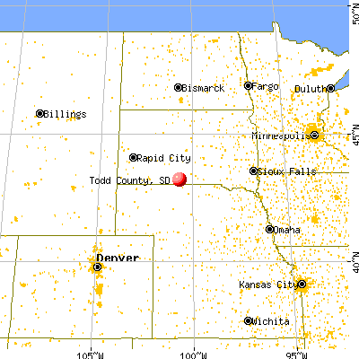 Todd County, SD map from a distance