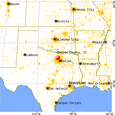 Denton County, TX map from a distance