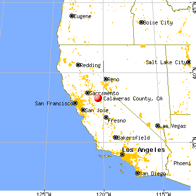 Calaveras County, CA map from a distance