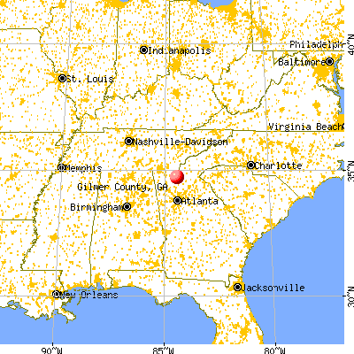 Gilmer County, GA map from a distance