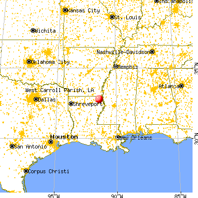 West Carroll Parish, LA map from a distance