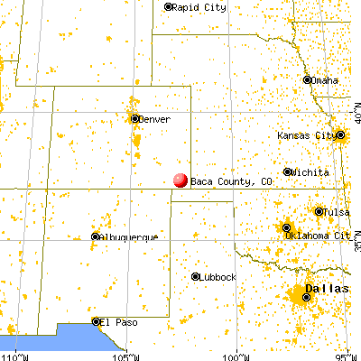 Baca County, CO map from a distance