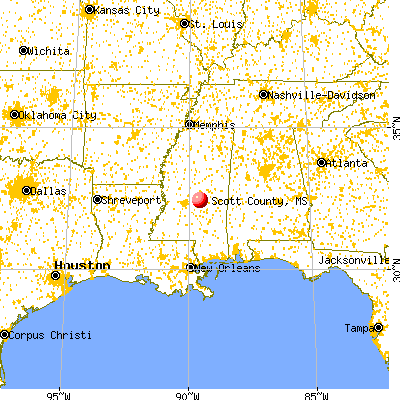 Scott County, MS map from a distance