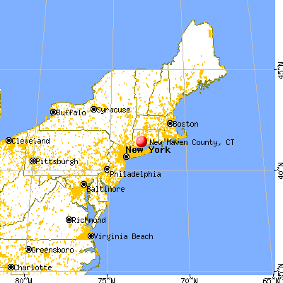 New Haven County, CT map from a distance
