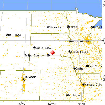 Tripp County, SD map from a distance