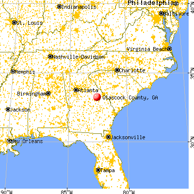 Glascock County, GA map from a distance