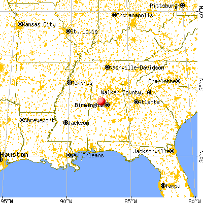 Walker County, AL map from a distance