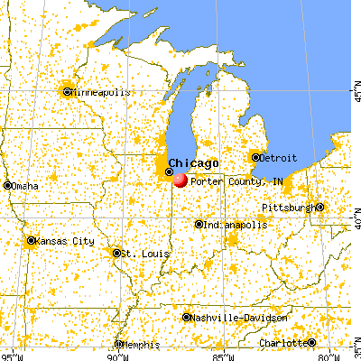 Porter County, IN map from a distance
