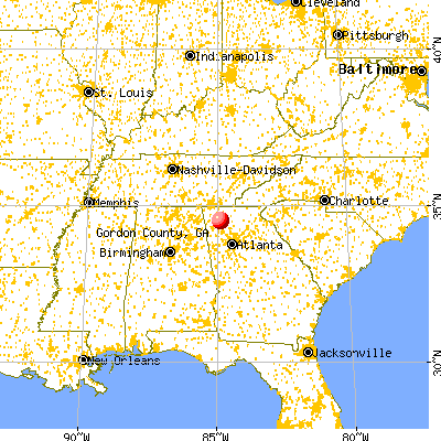 Gordon County, GA map from a distance