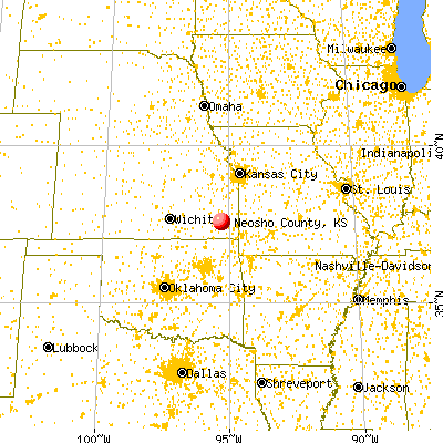 Neosho County, KS map from a distance