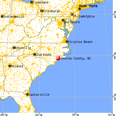 Onslow County, NC map from a distance