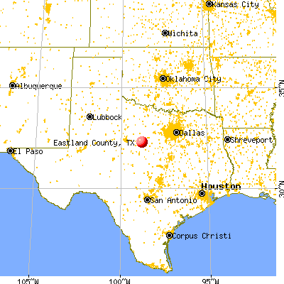 Eastland County, TX map from a distance