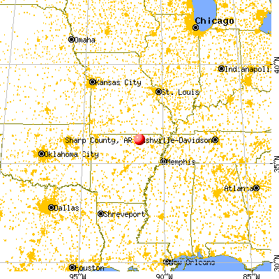 Sharp County, AR map from a distance