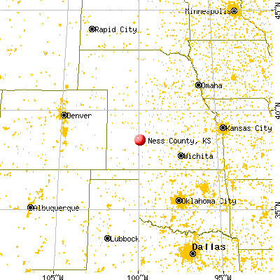Ness County, KS map from a distance