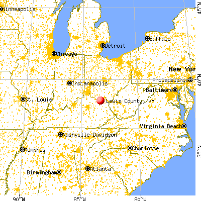 Lewis County, KY map from a distance