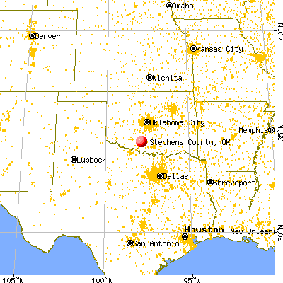 Stephens County, OK map from a distance