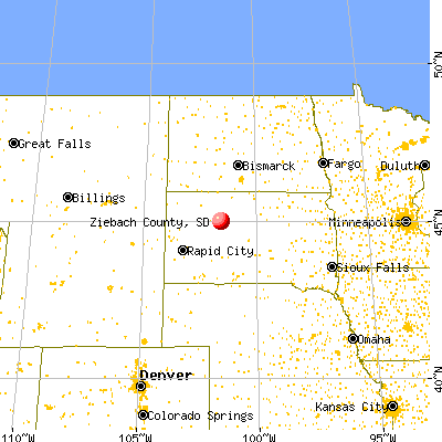 Ziebach County, SD map from a distance