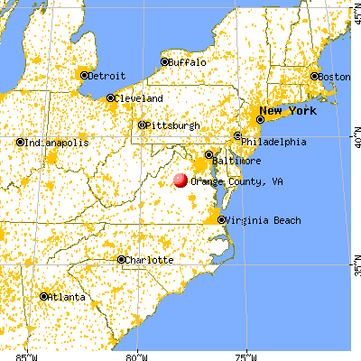 Orange County, VA map from a distance