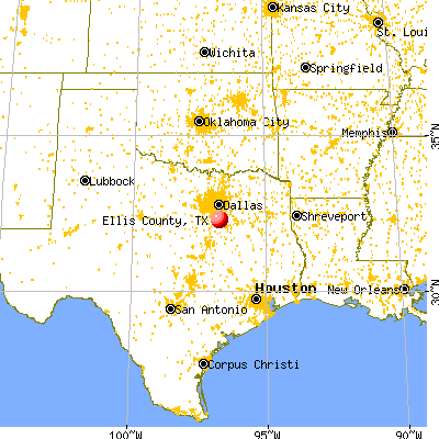 Ellis County, TX map from a distance