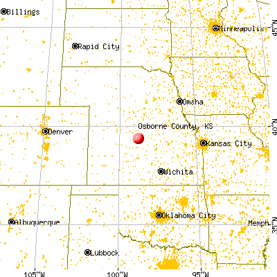 Osborne County, KS map from a distance