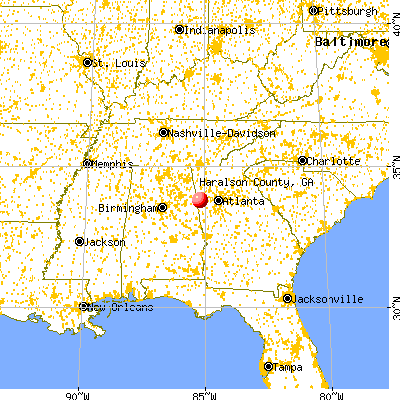 Haralson County, GA map from a distance
