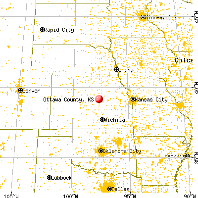 Ottawa County, KS map from a distance