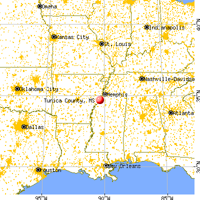 Tunica County, MS map from a distance
