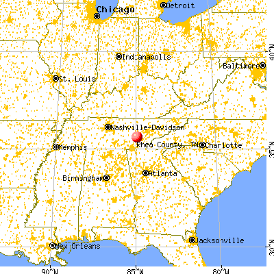 Rhea County, TN map from a distance