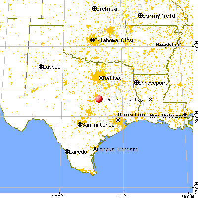 Falls County, TX map from a distance