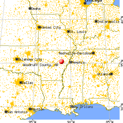 Woodruff County, AR map from a distance