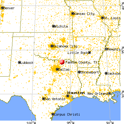 Fannin County, TX map from a distance