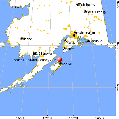 Kodiak Island Borough, AK map from a distance