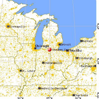 Steuben County, IN map from a distance