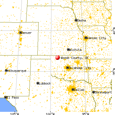 Woods County, OK map from a distance