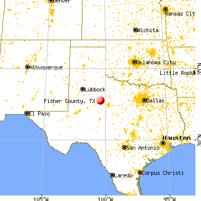 Fisher County, TX map from a distance