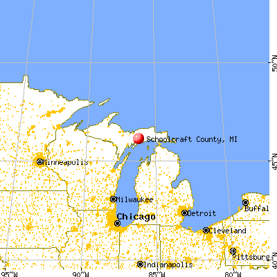 Schoolcraft County, MI map from a distance