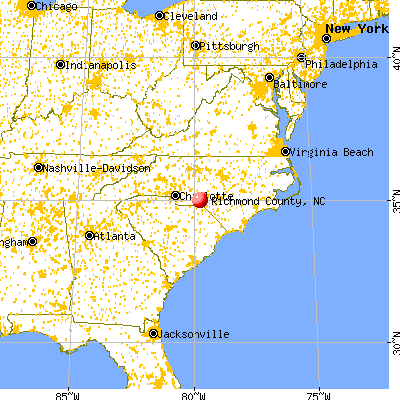 Richmond County, NC map from a distance