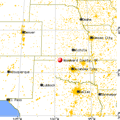 Woodward County, OK map from a distance