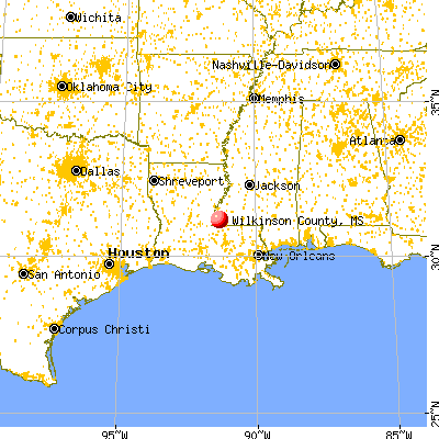 Wilkinson County, MS map from a distance