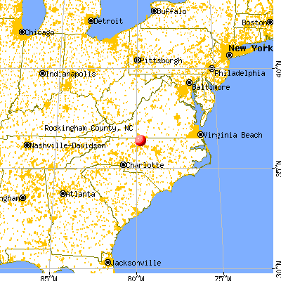 Rockingham County, NC map from a distance